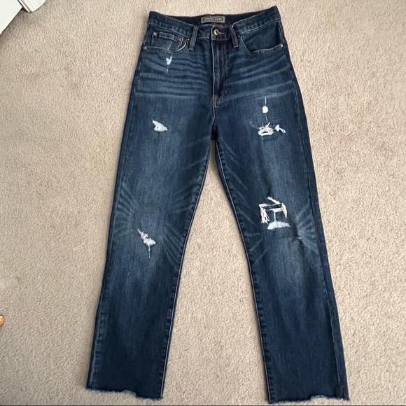 J Crew Point Sur High-Rise Boyfriend Jean Raw Hem Dark Wash Denim - Picture 2 of 10